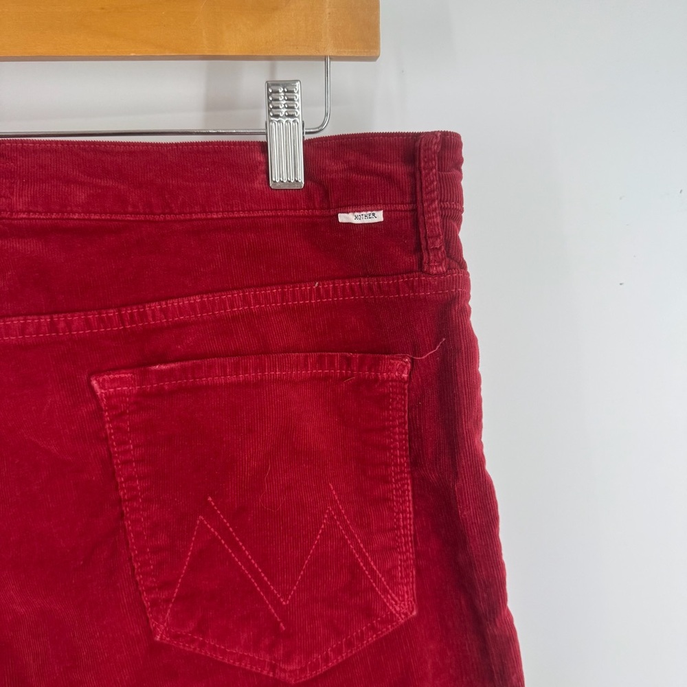 MOTHER Insider Crop Step Fray Red Corduroy Raw Hem Straight Leg Pants - Picture 4 of 6